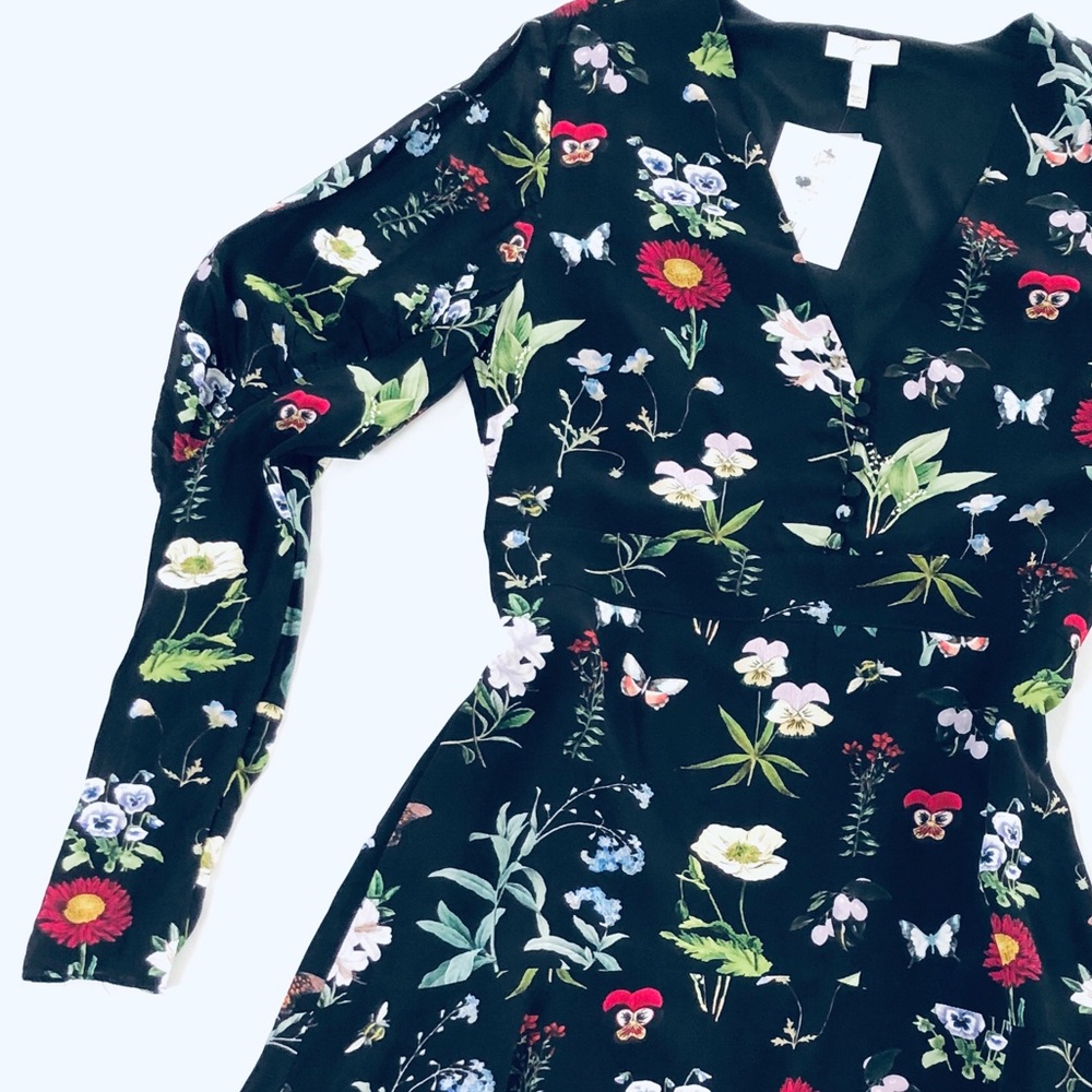 NWT Joie Tamarice Black Floral Hi-Lo Mini Dress - Picture 7 of 12